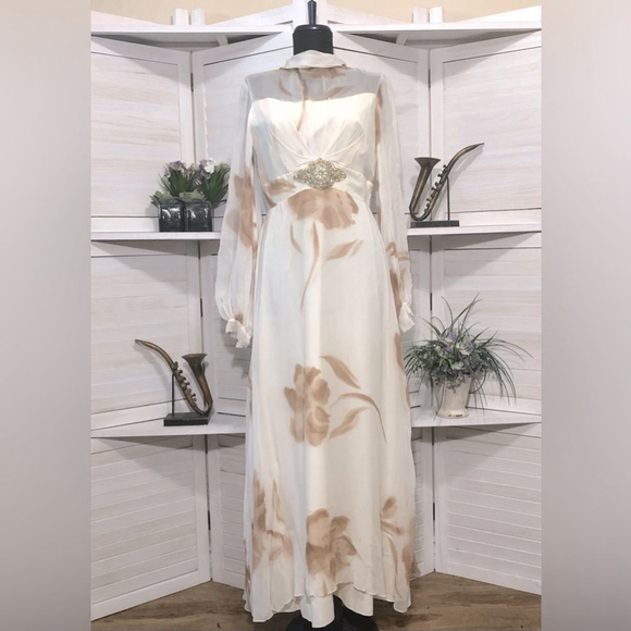 Vintage 70s Victorian Lace Maxi Dress Union Made S M - Picture 2 of 10